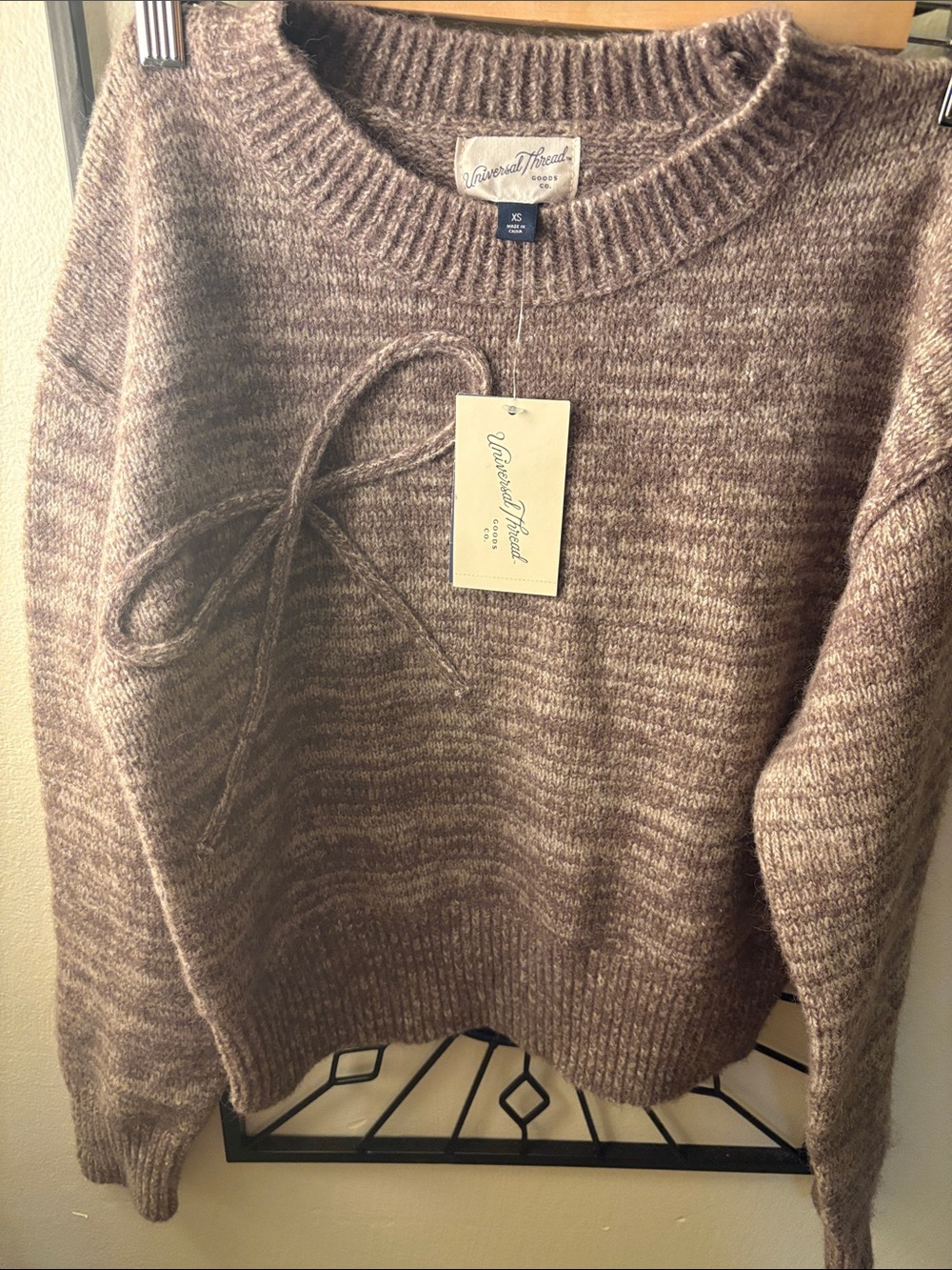 Universal Thread Brown Marled Crewneck Sweater with Side Bow
